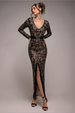 Goddiva Tassel & Sequin Midaxi With Front Split - Black