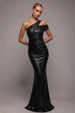 Goddiva One Shoulder Sequin Evening Maxi - Black