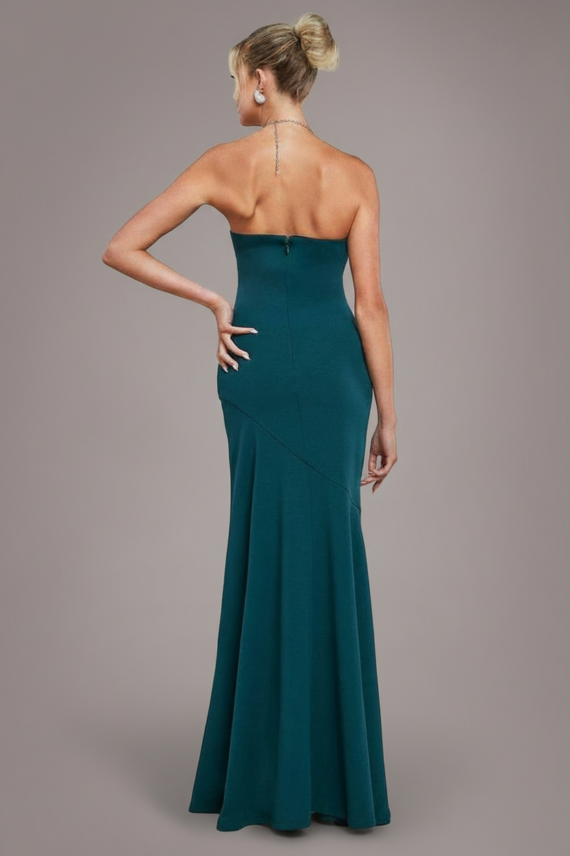 Goddiva Scuba Crepe Bandeau Maxi With Diamante Necklace - Emerald Green