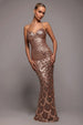 Goddiva Diamante Strap Fish Scale Sequin Maxi Dress - Champagne