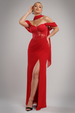 Goddiva Scalloped Lace & Chiffon Winged Corset Bodice Maxi Dress - Red