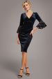 Goddiva Crochet Velvet Wrap Midi Dress - Black