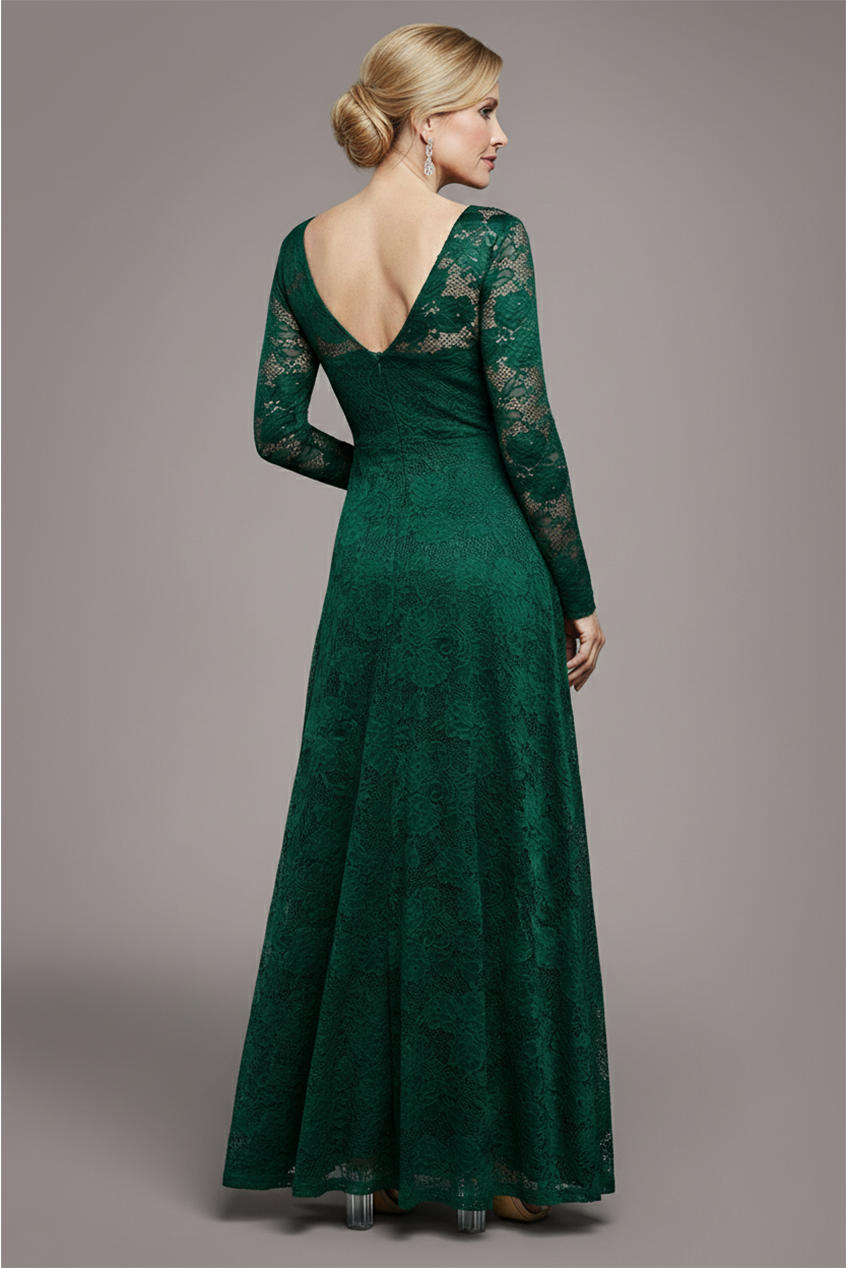 Goddiva Scalloped Lace A-Line Maxi Dress - Emerald Green