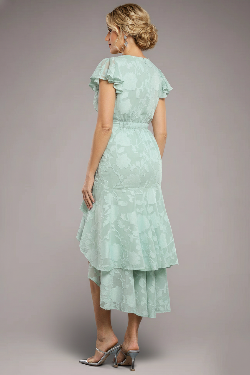 Goddiva Jacquard Chiffon Wrap High Low Midaxi Dress - SageGreen