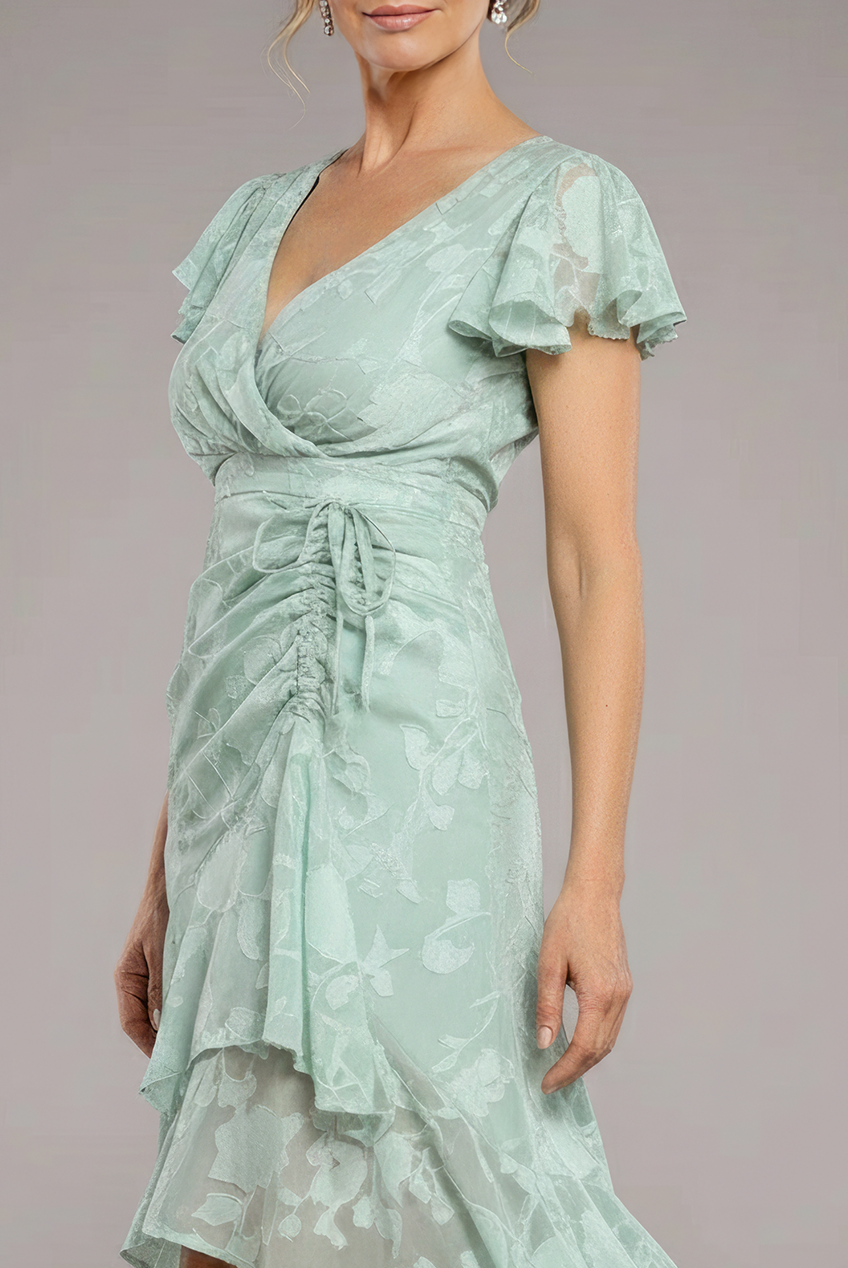 Goddiva Jacquard Chiffon Wrap High Low Midaxi Dress - SageGreen
