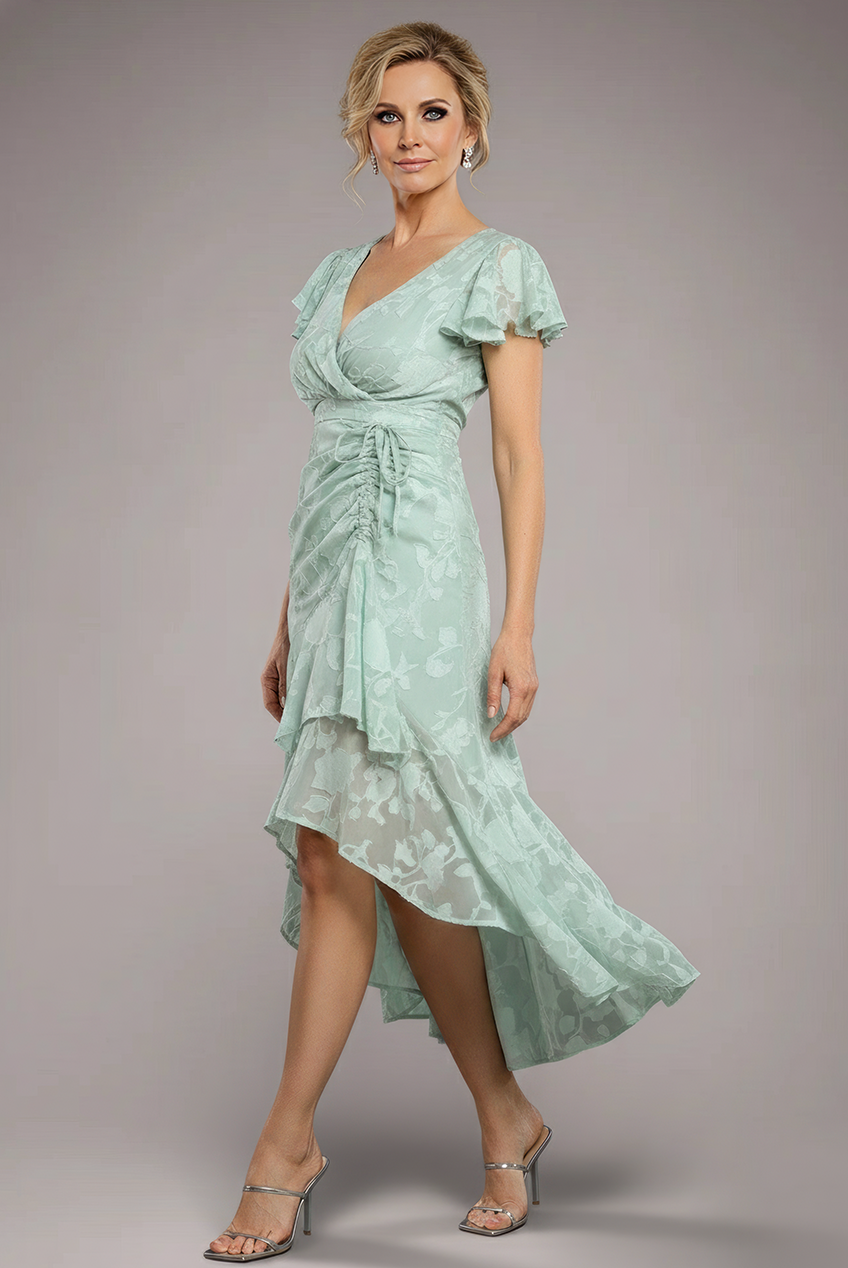 Goddiva Jacquard Chiffon Wrap High Low Midaxi Dress - SageGreen
