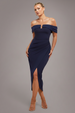 Goddiva Off The Shoulder Chiffon Wing Scuba Crepe Midi Dress - Navy Blue