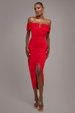 Goddiva Off The Shoulder Chiffon Wing Scuba Crepe Midi Dress - Red