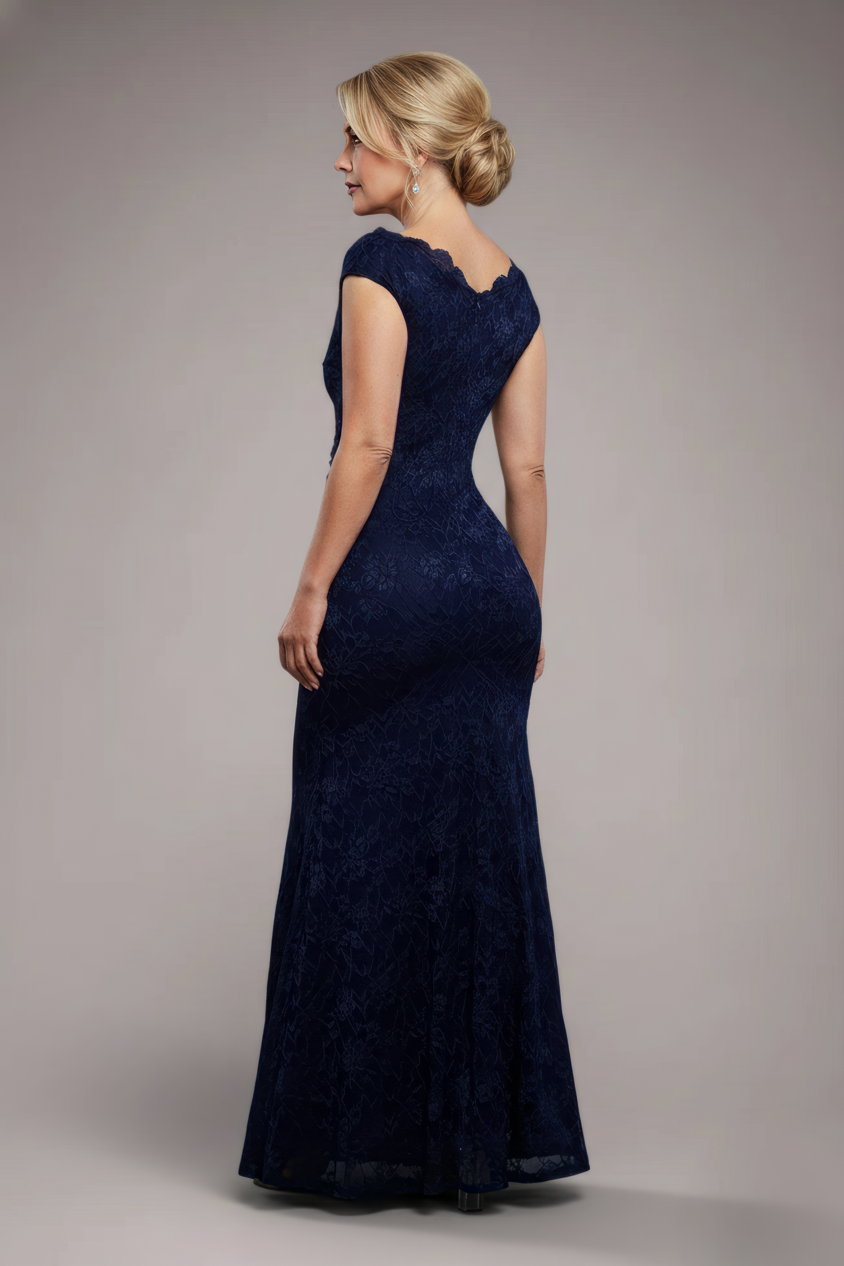 Goddiva Off The Shoulder Scalloped Neck Maxi Dress - Navy Blue