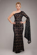 Goddiva One Shoulder Scalloped Neck Maxi Dress - Black