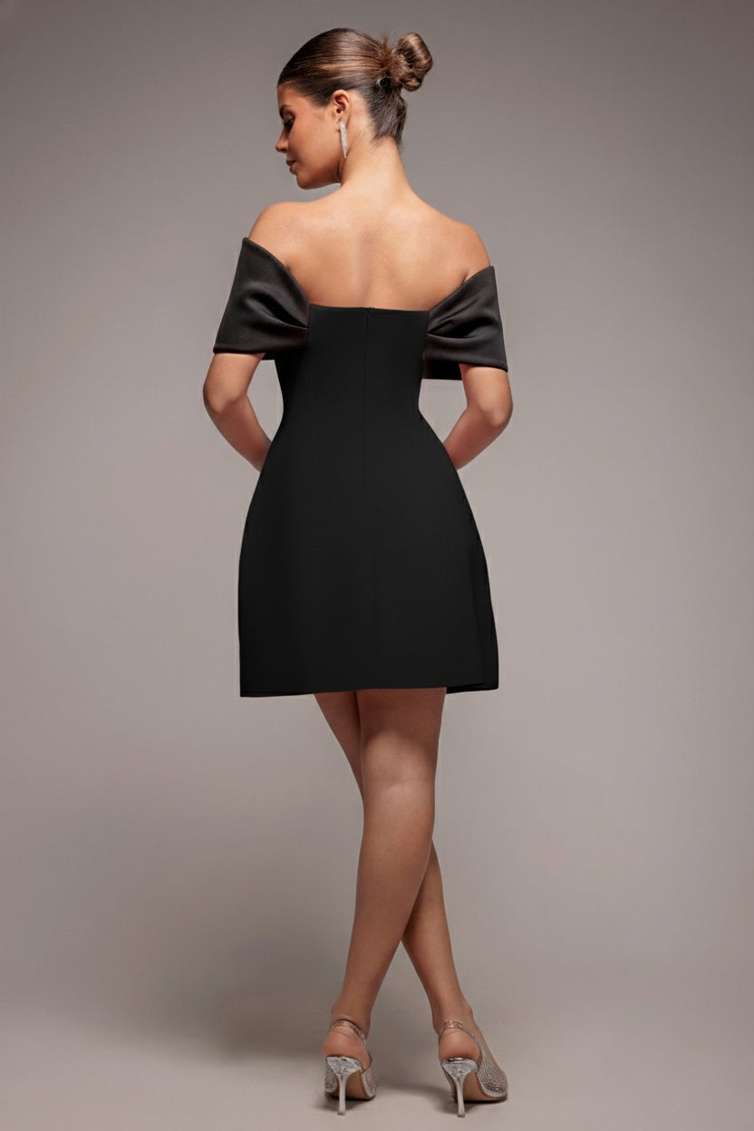 Goddiva Front Bow Off The Shoulder Mini Dress - Black