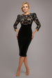 Goddiva Scalloped Crochet & Velvet Midi Dress - Black