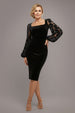 Goddiva Square Neck Scalloped Crochet Sleeve Velvet Midi Dress - Black