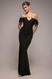 Goddiva Diamante Heart Trim Evening Maxi Dress - Black