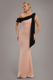 Goddiva One Shoulder Contrast Bow Maxi Dress - Nude Black