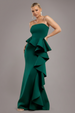 Goddiva Boobtube Peplum  Waterfall Frill Maxi Dress - Emerald Green