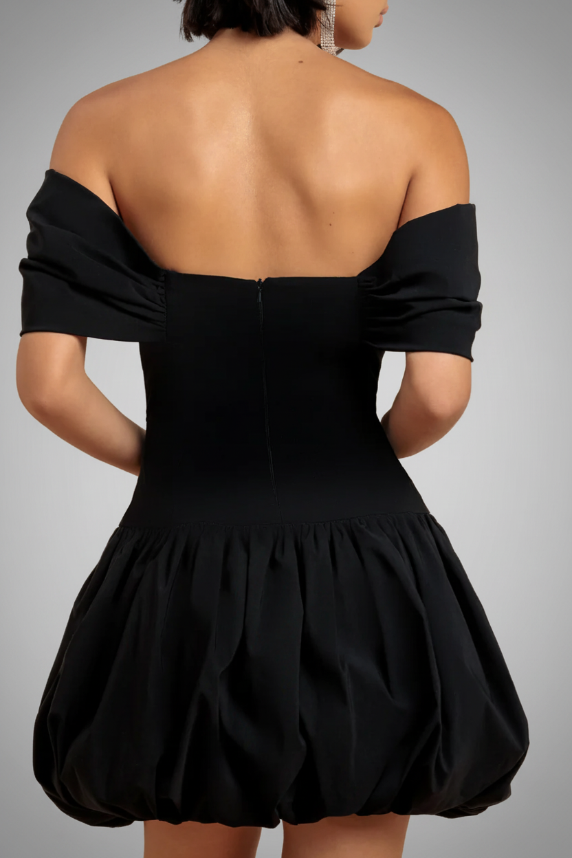 Goddiva Bardot Babydoll Corset Mini Dress - Black