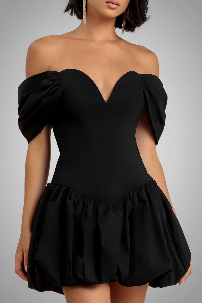 Goddiva Bardot Babydoll Corset Mini Dress - Black