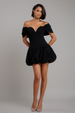 Goddiva Bardot Babydoll Corset Mini Dress - Black