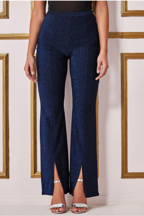 Goddiva Wide Leg Lurex Pant - Royal Blue