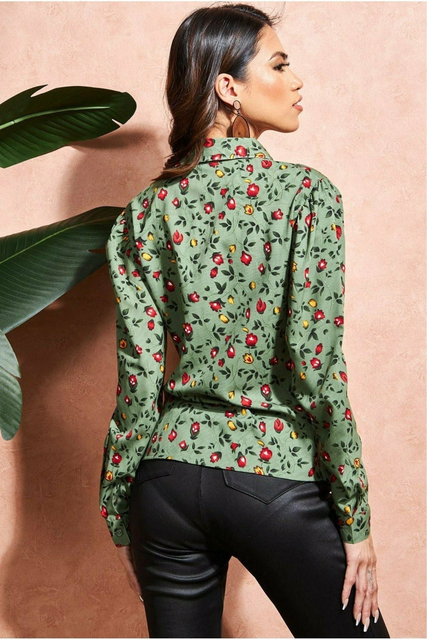 City Goddess Floral Print Shirt - Sagegreen