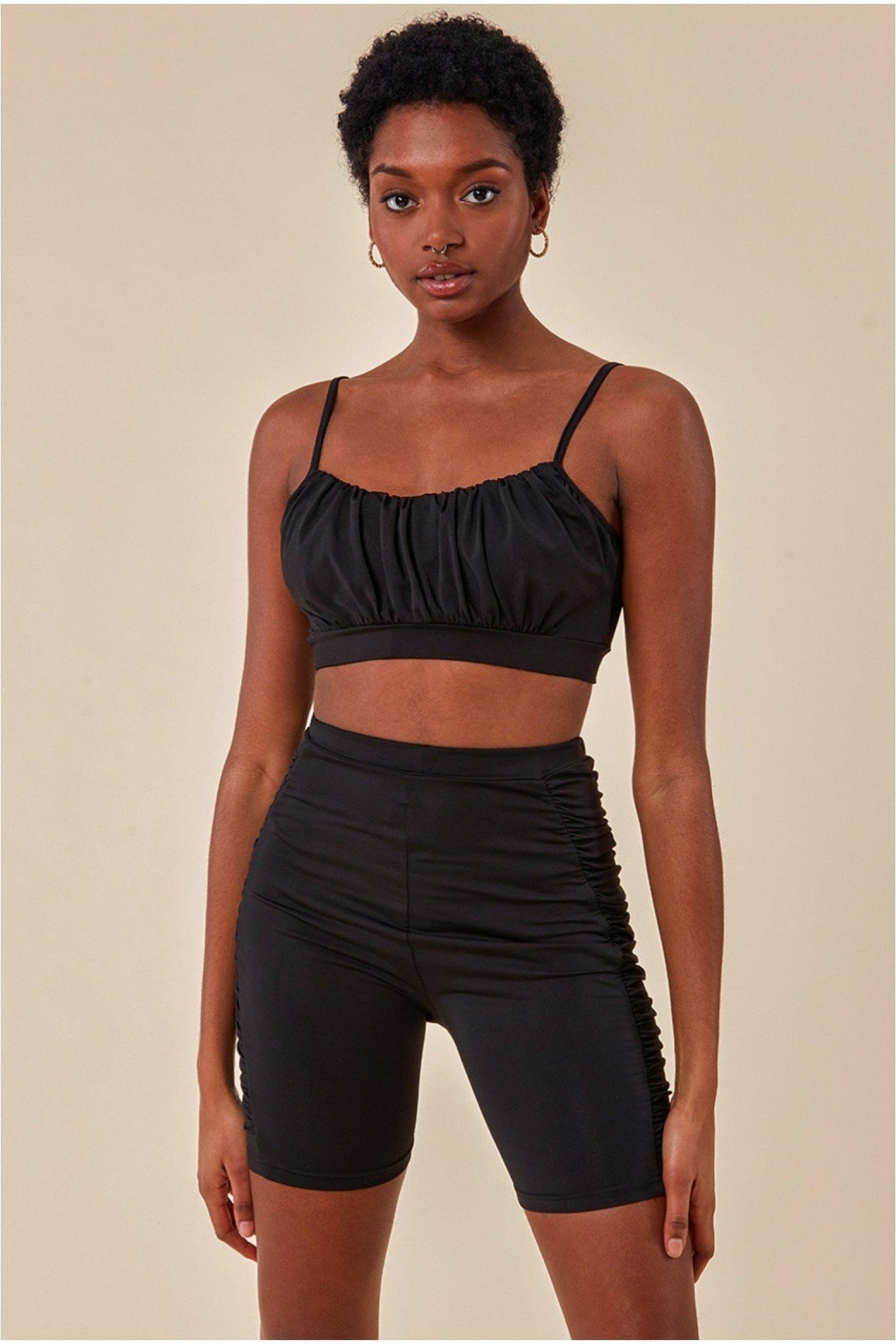 Cosmochic Side Detail Bralette & Cycle Short Set - Black