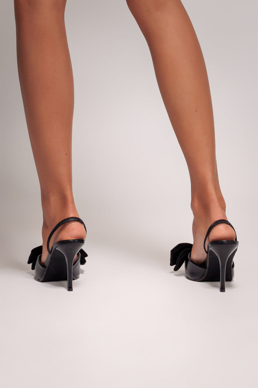 Goddiva Bow Detail Slingback Low Heels - Black