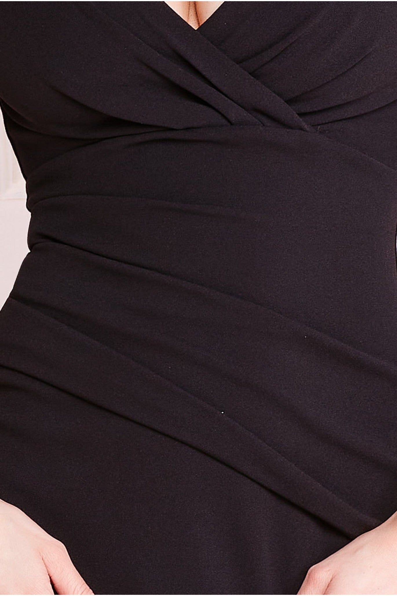 Goddiva Front Wrap Pleated Scuba Midi Dress - Black