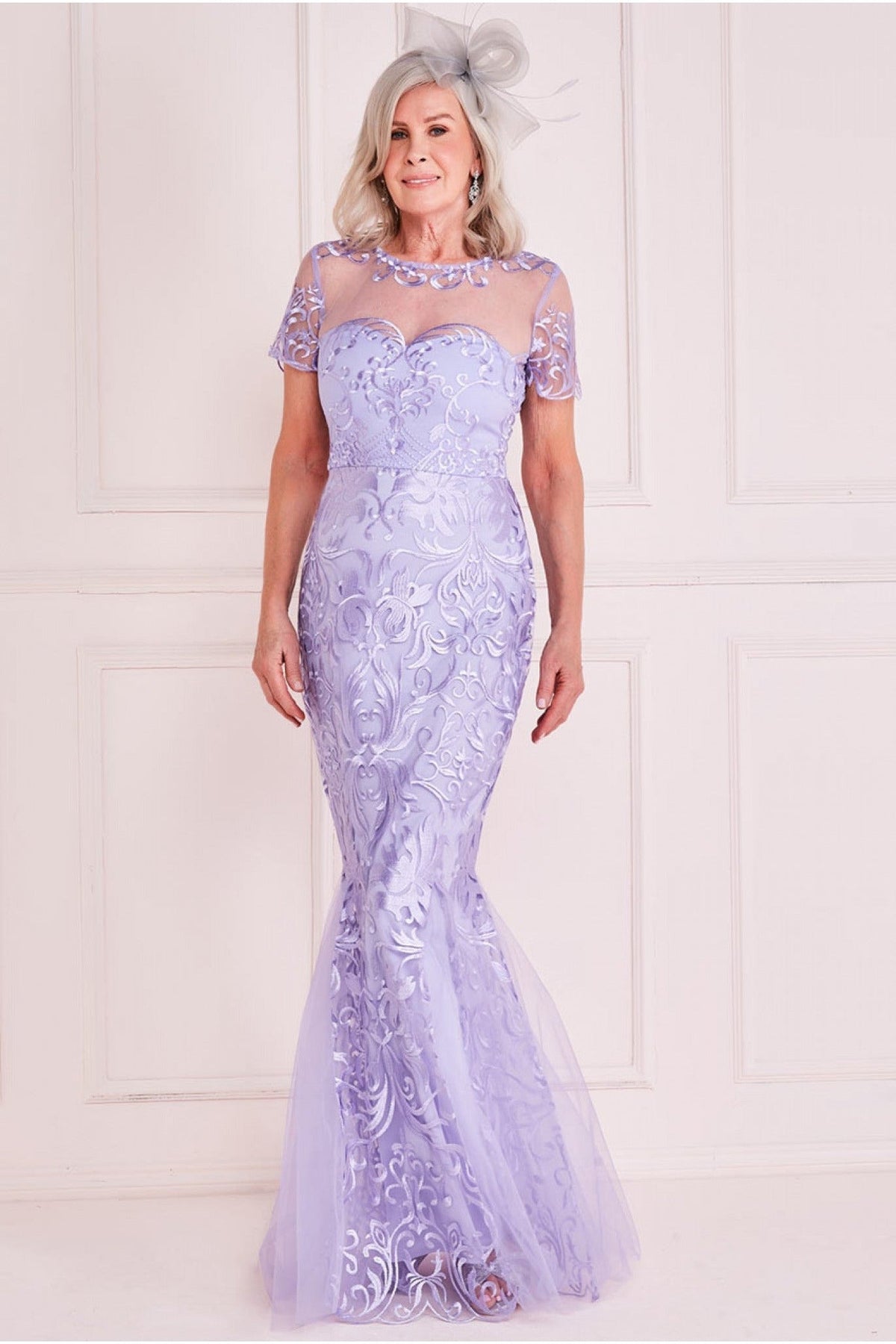 Goddiva Embroidered Lace Maxi With Scalloped Hem - Lilac