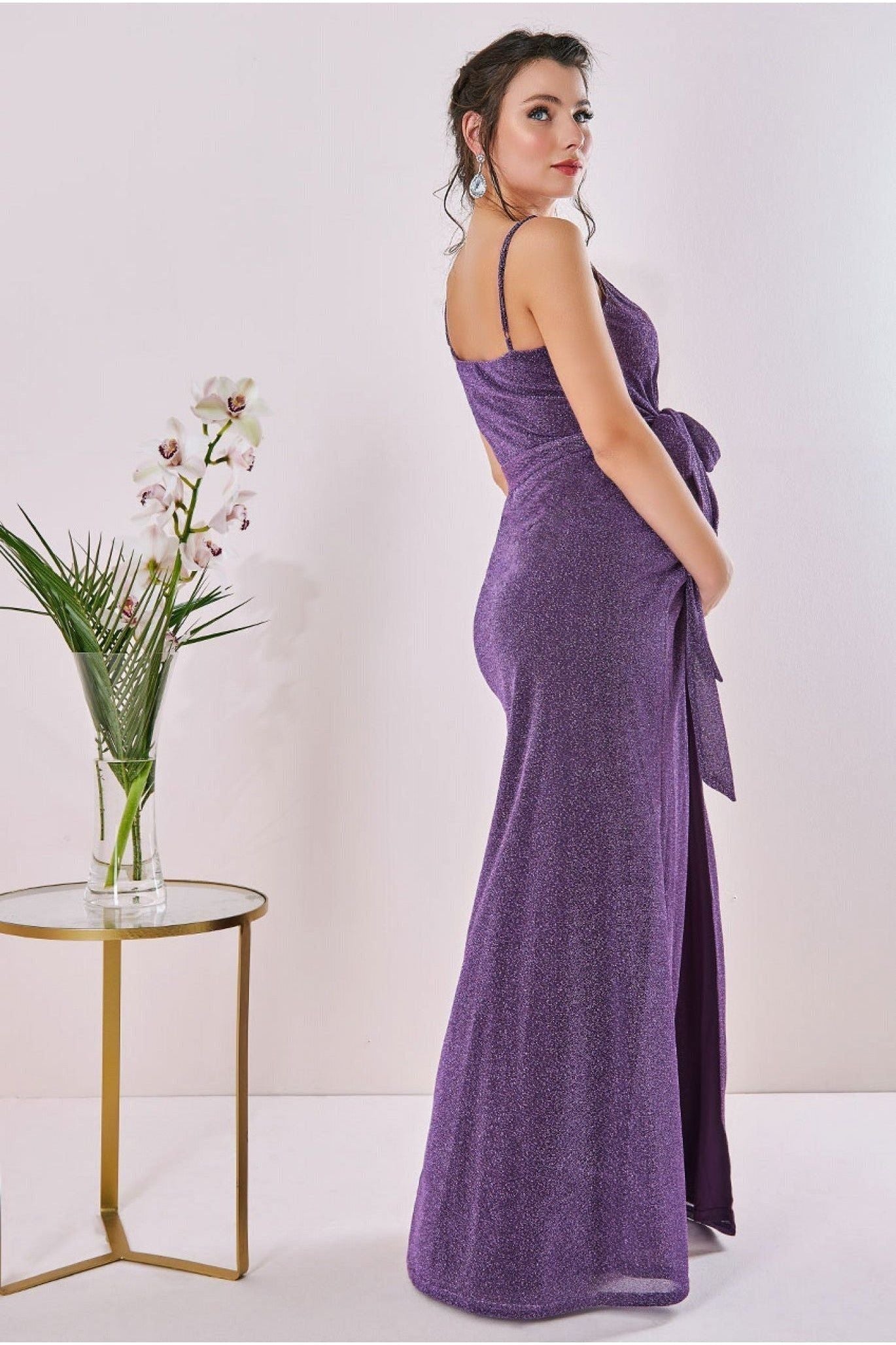 Goddiva Maternity Wrap Spaghetti Strap Maxi Purple