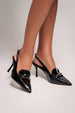 Goddiva Metal Accent Pointed Patent Slingback Shoes - Black