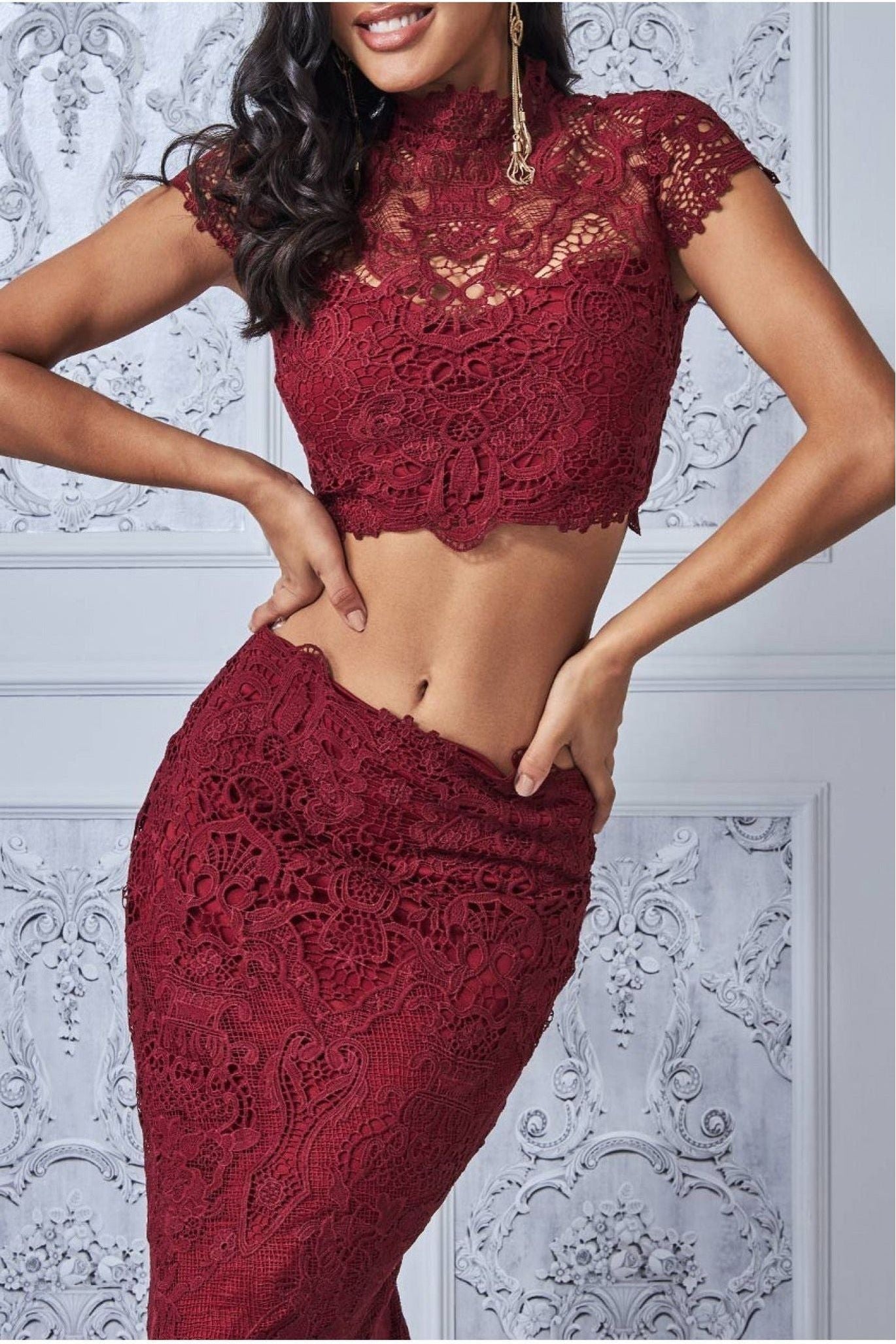 Goddiva Crochet Lace Set - Wine