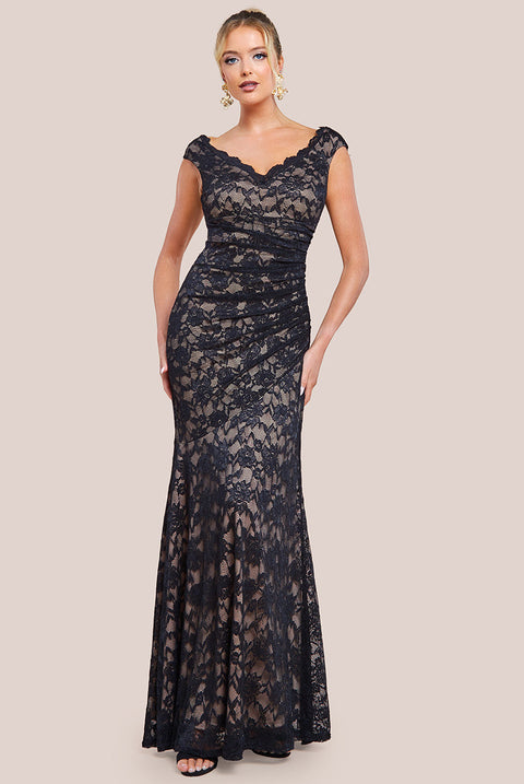 Goddiva Off The Shoulder Scalloped Neck Maxi Dress - Black