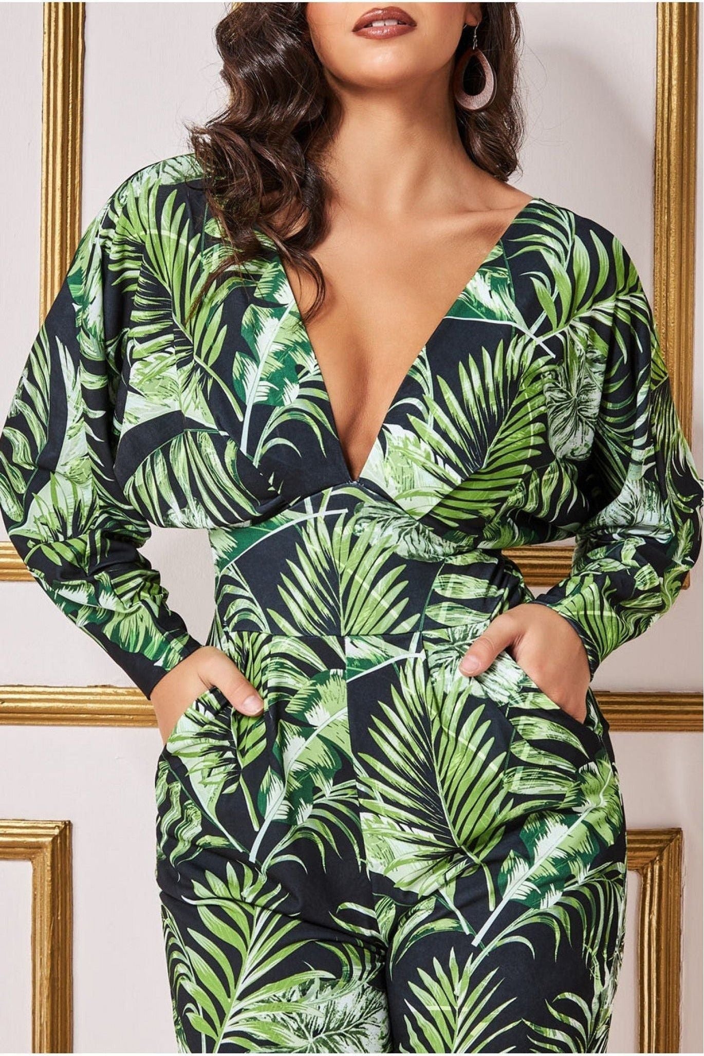 Goddiva Tropical Print Romper - Green