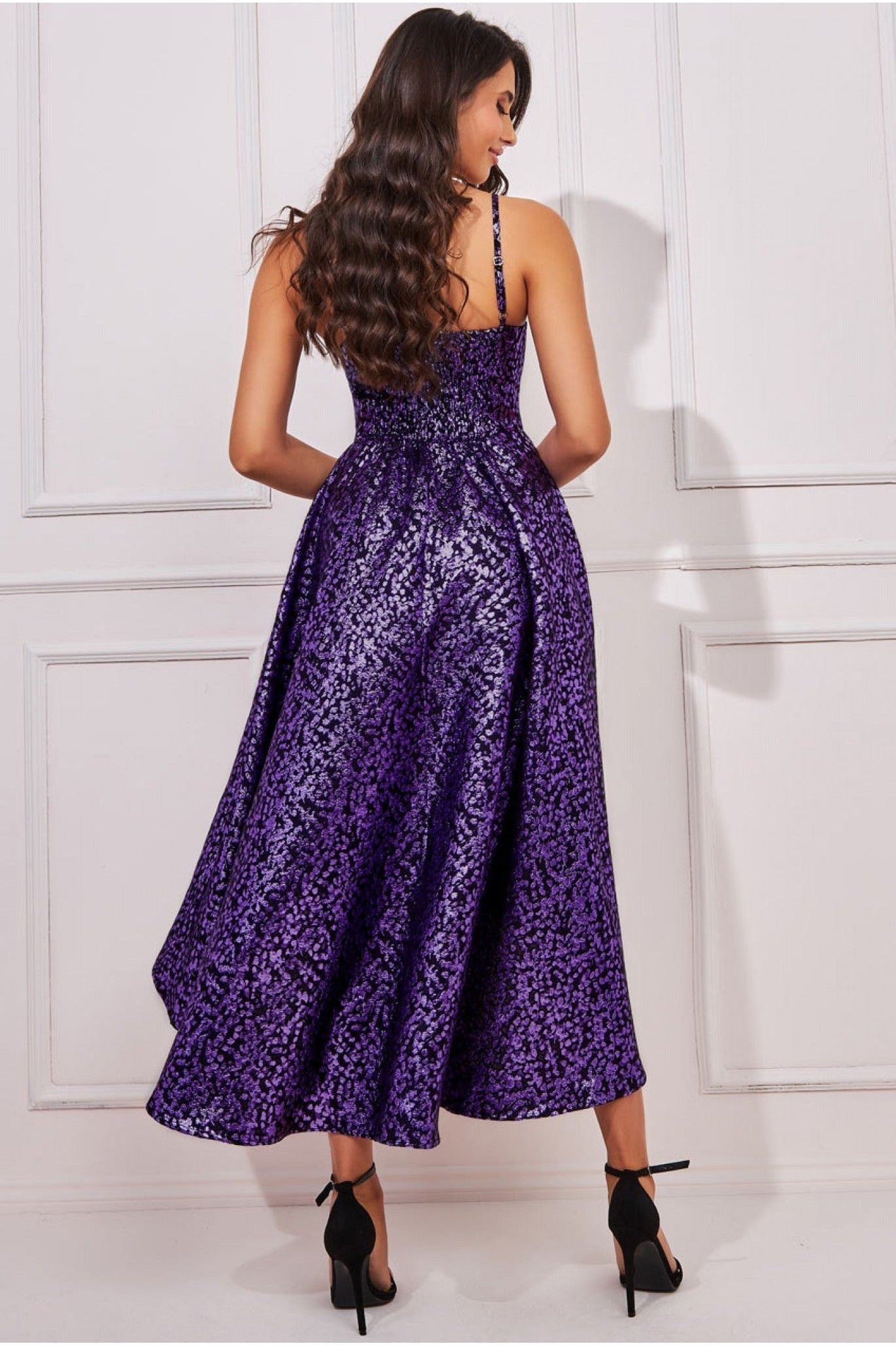 Goddiva Foil Jacquard Sleeveless High Low Midi - Purple