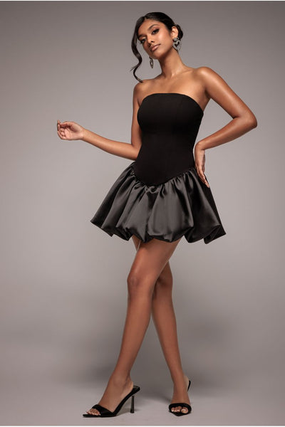 Black - Goddiva Corset Boobtube Babydoll Mini Dress - Black