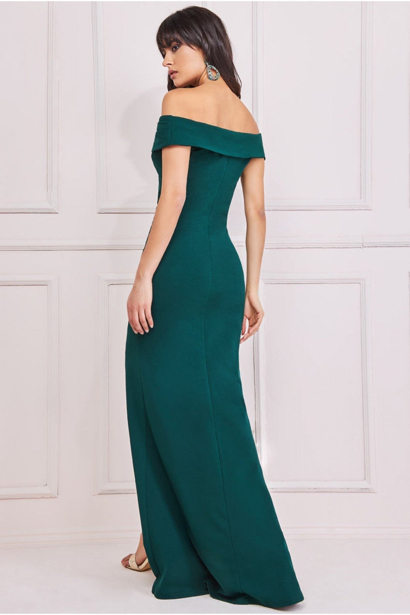 Goddiva Off The Shoulder Maxi With Split - Emerald