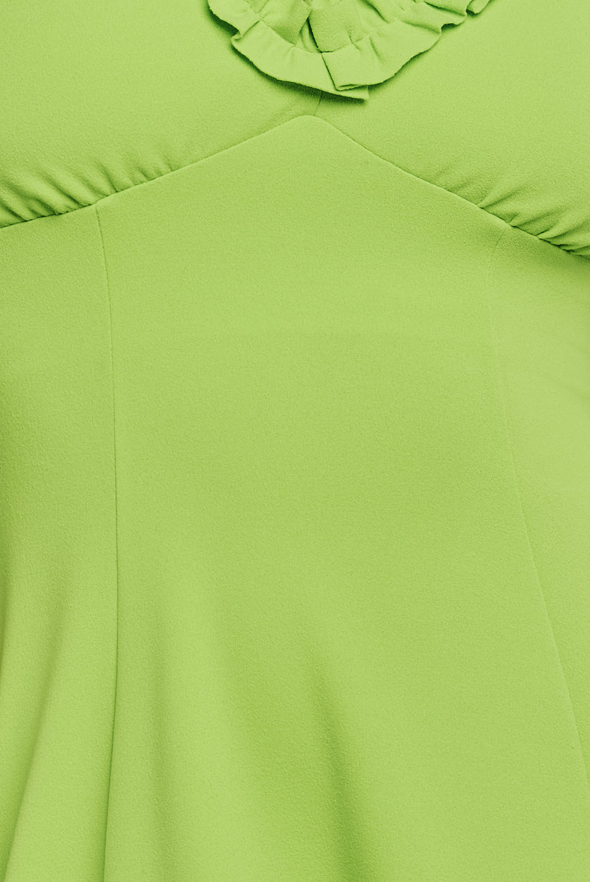 Goddiva Flare Sleeve Frill Edge Midi Dress - Lime Green