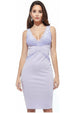 City Goddess Pleated Waist Lace Inserted Midi Dress - Lilac