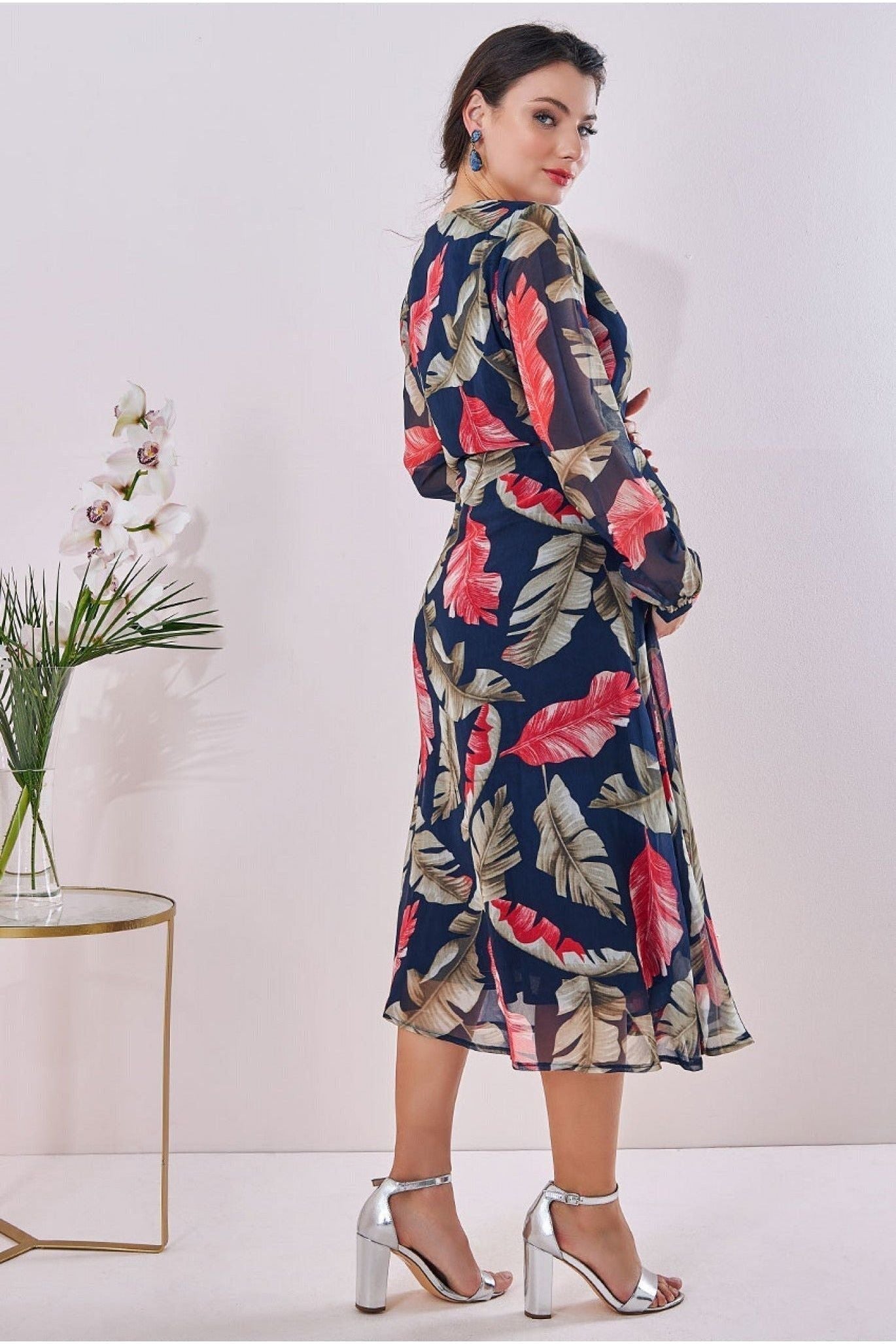 Goddiva Maternity Printed Wrap Midi Navy