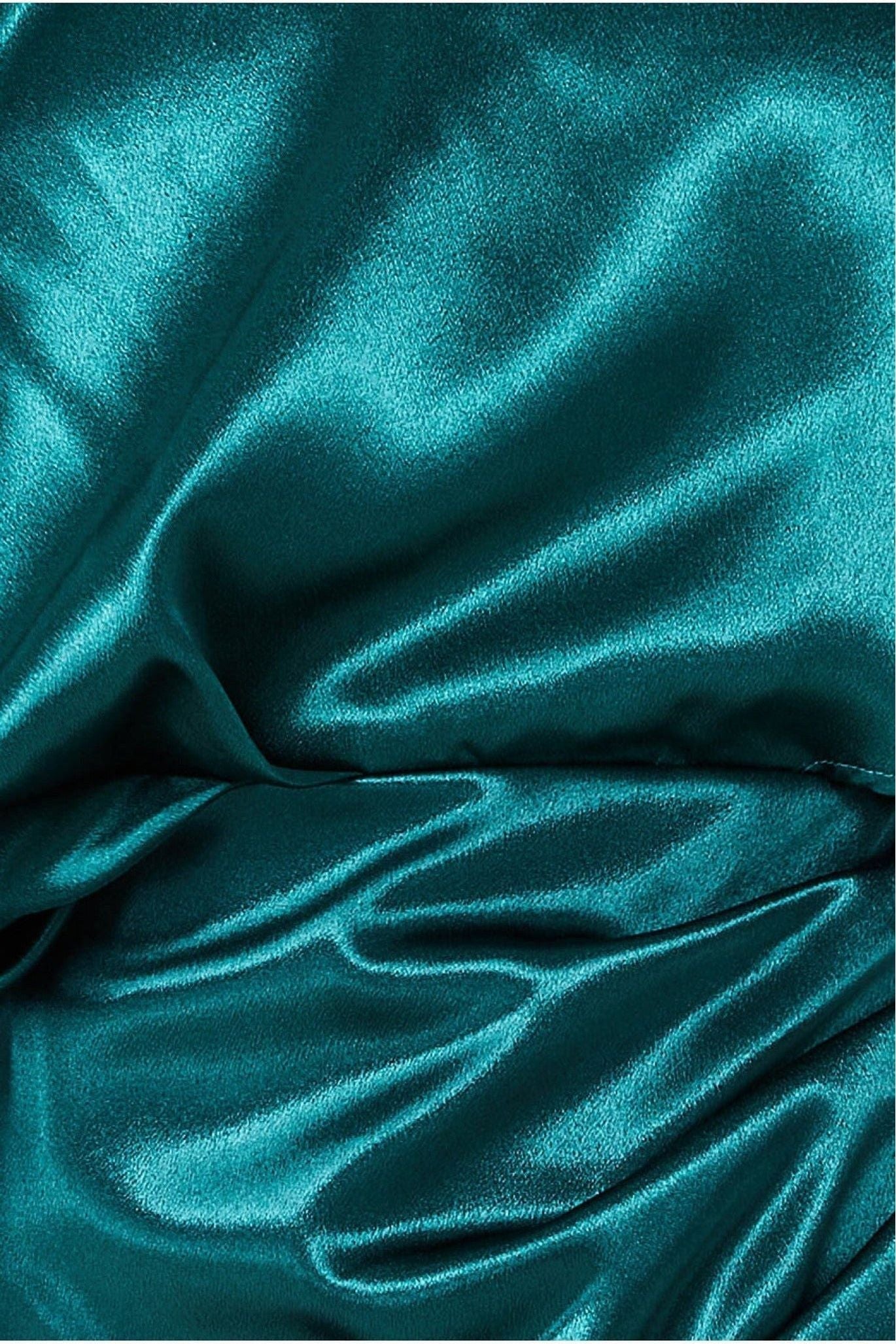 Goddiva Satin Drape Shoulder Wrap Maxi Dress - Emerald Green