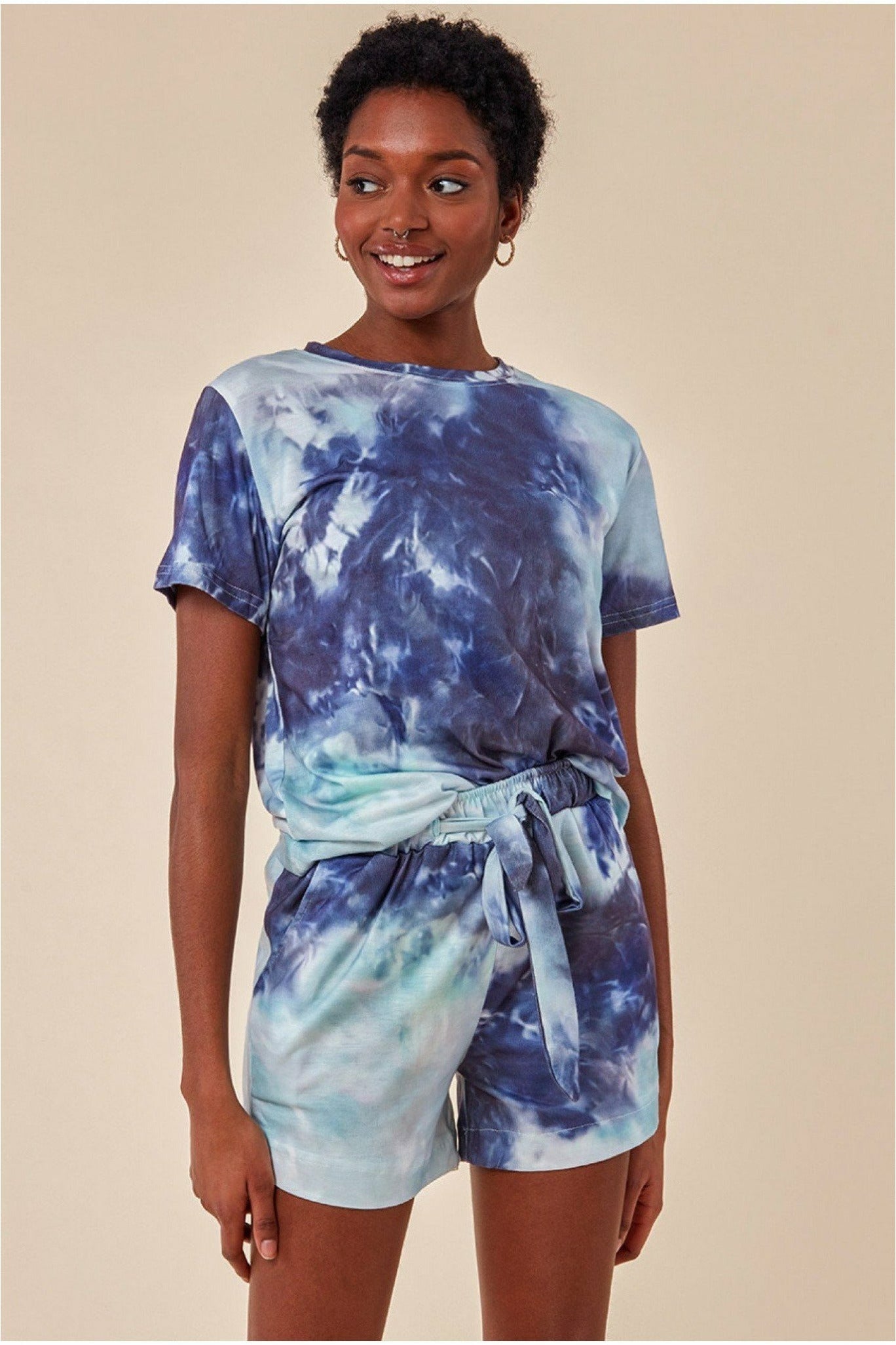 Cosmochic Tie-dye Oversized T-shirt & Short Set - Blue