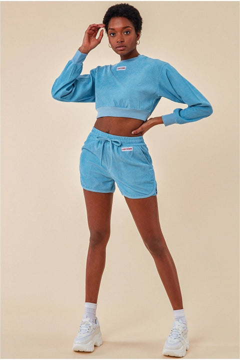 Cosmochic Oversized Cropped Sweater & Short Set - Blue