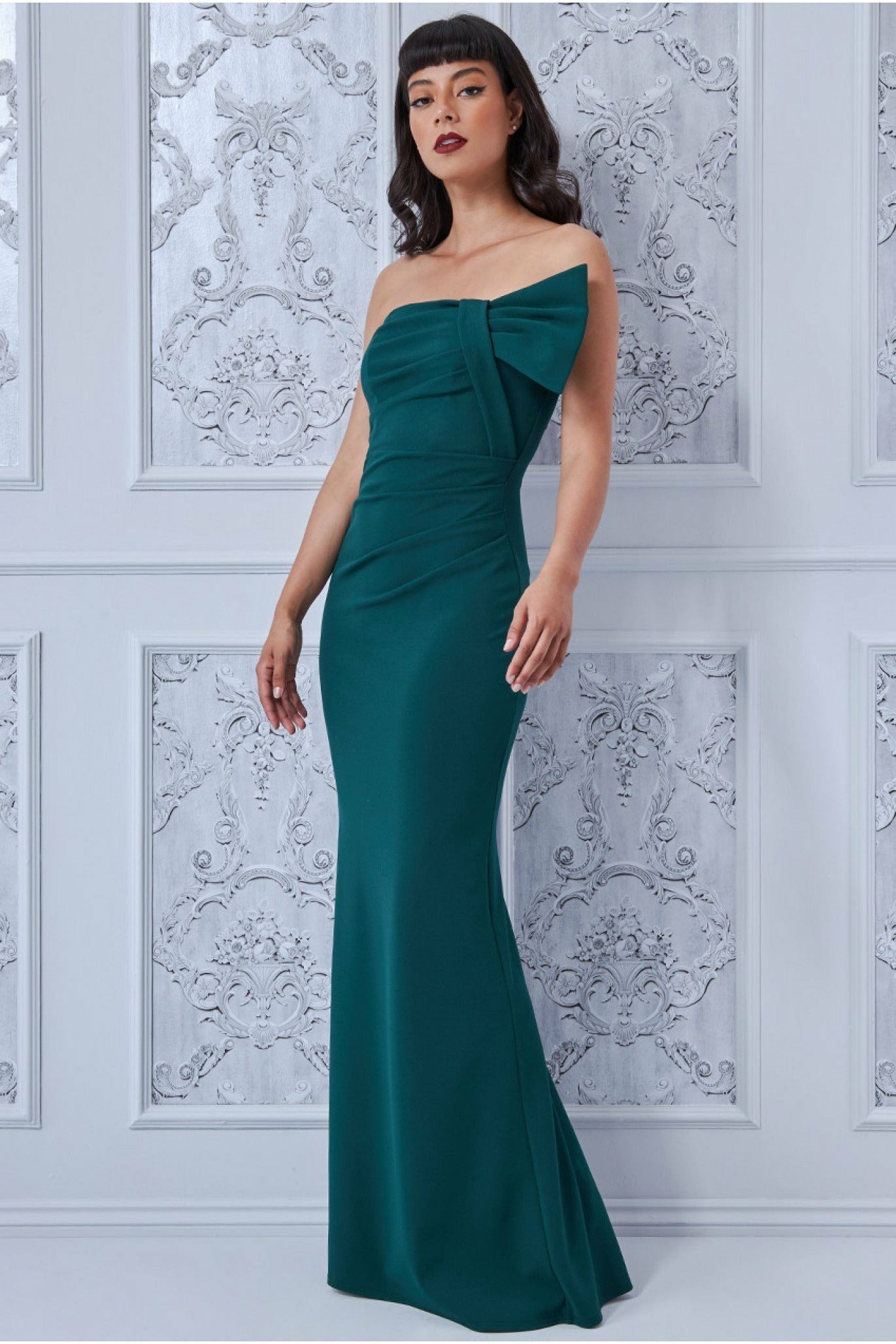 Goddiva Bow Detail Bandeau Maxi - Emerald Green