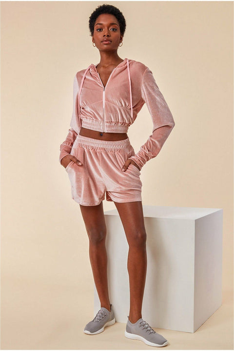 Cosmochic Velour Hoodie & Short Set - Pink