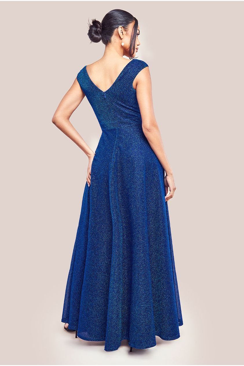 Goddiva Crossover Lurex Glitter Maxi Dress - Royal Blue