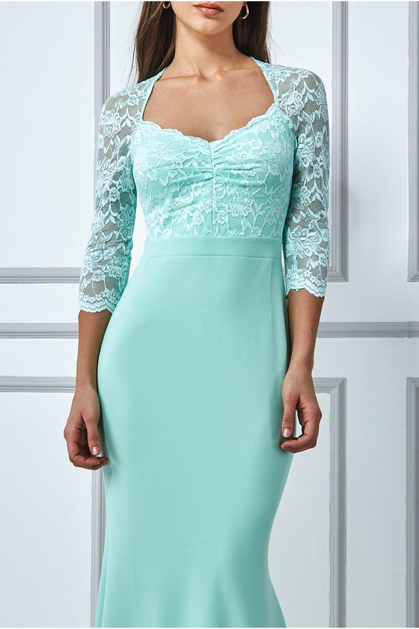 Goddiva Lace Bodice Maxi Dress With Sleeves - Mint
