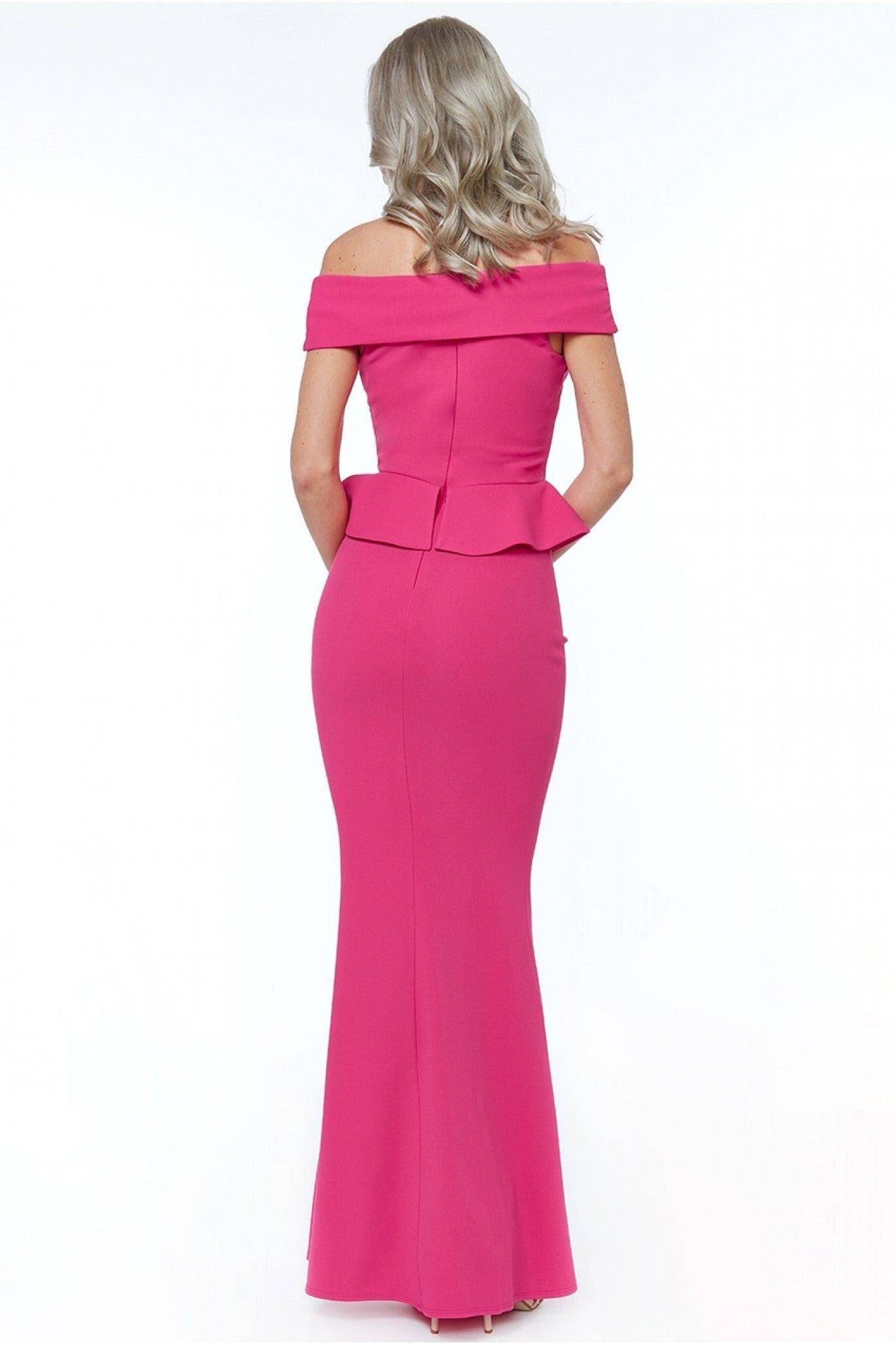 Goddiva Bardot Crossover Maxi Dress - Cerise