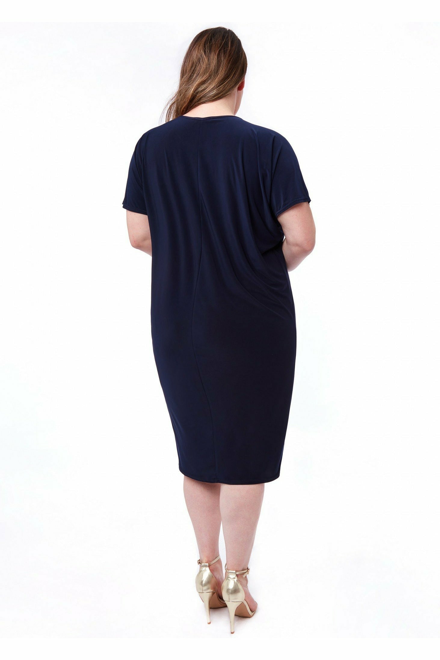Goddiva Slouchy Short Sleeve Midi With Round Neck - Navy