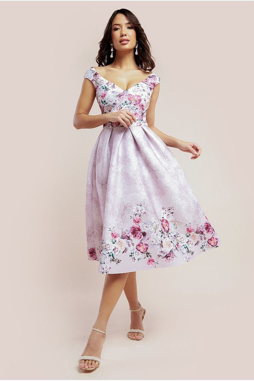 Goddiva Sweetheart Floral Midi Dress - Blush